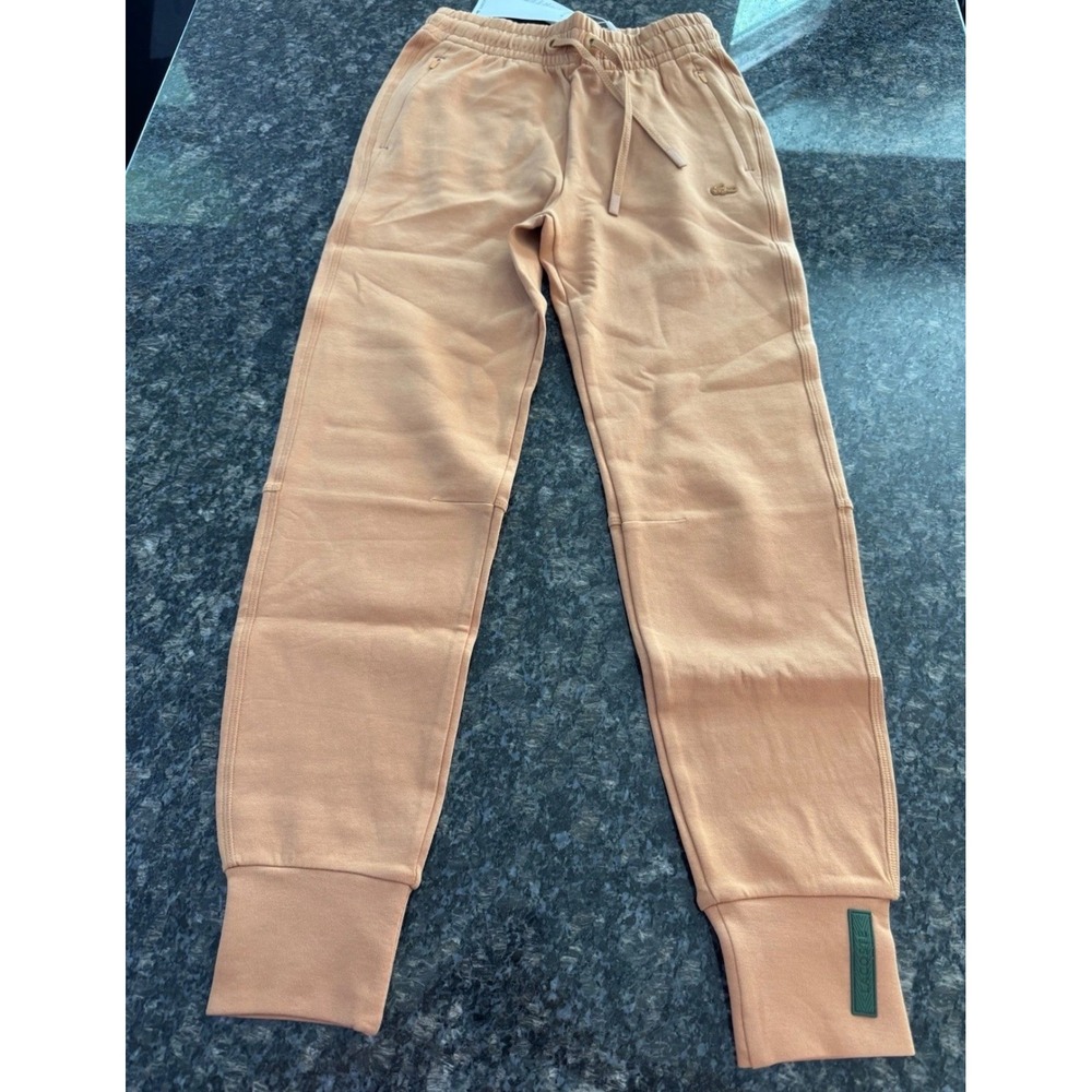 Lacoste Womens Peach Slim Fit Fleece Joggers Sweatpants Logo Tonal Apricot
